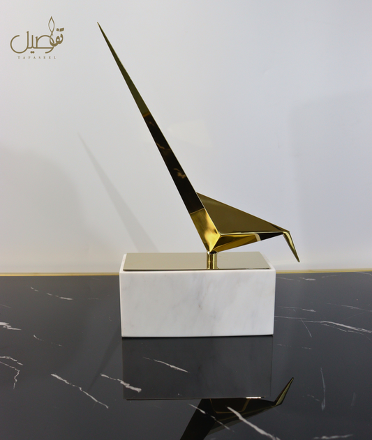 Sculpture d'Oiseau en Copper et Marbre Blanc