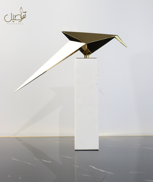 Sculpture d'oiseau en copper et marbre blanc